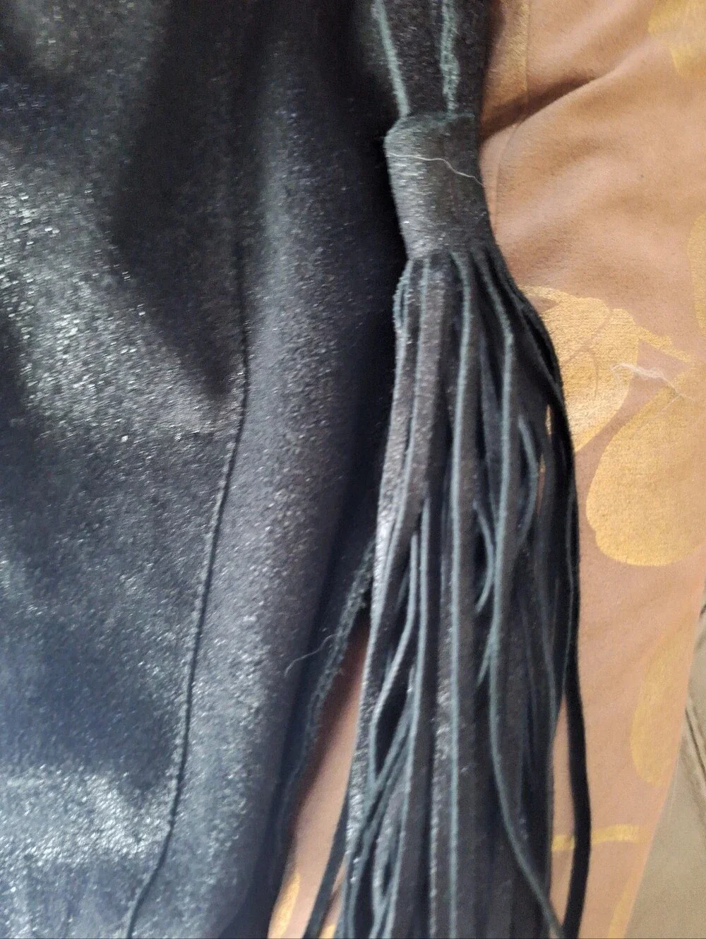 Vintage Banana Republic Black  Shimmer Suede Leather Tassel Tote Bag PRISTINE **